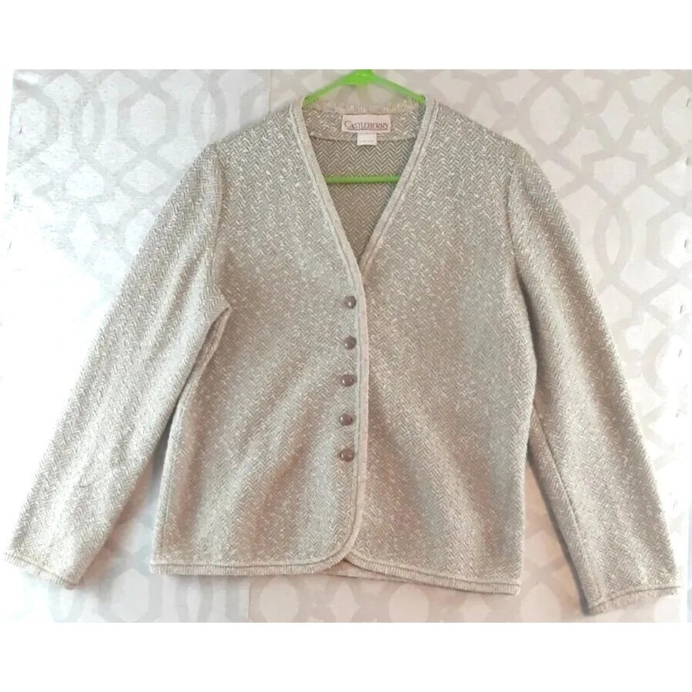 Vintage Castleberry Sweater Womens Large Cardigan Gray Pullover‎ Long Sleeve